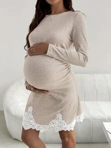 SHEIN فستان حمل كاجوال يومي صيفي للسفر بتصميم دانتيل مرقع - كاكي - مشاهدة 3