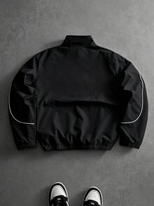 Manfinity EMRG Men's Classic H-Logo Striped Zipper Half-Placket Long Sleeve Jacket - Black - View 2