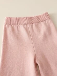 SHEIN 6個月至3歲女嬰荷葉邊拼接開襟衫套裝，蝴蝶結單排扣針織衫搭配寬腿長褲，嬰兒春秋冬季2件套 - 粉色 - 查看 7