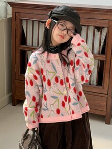 DAZY Tween Girl All-Over Print Casual Versatile Daily Wear Cardigan - Pink - View 3