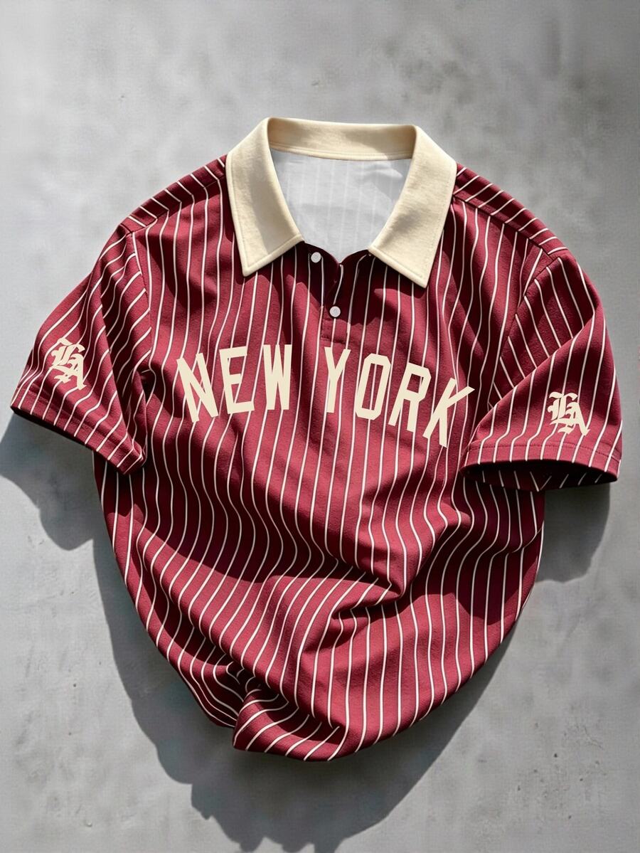 HypeHours 男士大尺碼夏季休閒拼色條紋 Polo 衫 - 彩色 - 查看 1