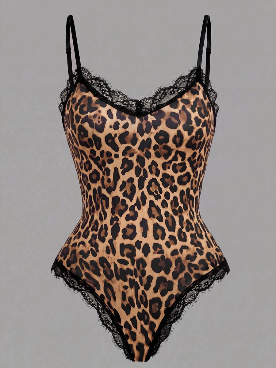 Galadore Plus Size Elegant Lace Trim Leopard Print Camisole Camisole - Multicolor - View 1