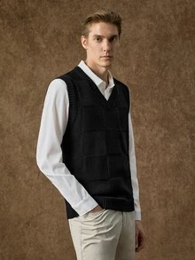Manfinity CityGents Men's Solid Color Casual Daily Knit Vest - Black - View 4