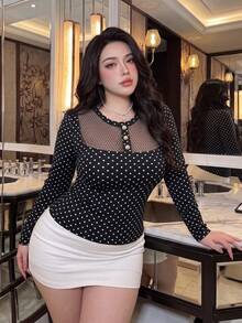 Vibekara New Pure Desire Sexy Black Contrast Lace Bow Decor Long Sleeve Square Neck Hollow Out Hot Girl Inner Layer Top, Versatile T-Shirt Knit Ribbed Pullover - Black - View 1