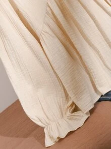 CosyJoli Plus Size Women's Colorblock V-Neck Pleated Casual Daily Blouse - Apricot - View 5