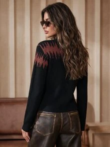 Anewsta Women's Autumn Long Sleeve Knit Sweater, Versatile Design, Slim Fit, Flattering Base Layer Top - Black - View 3