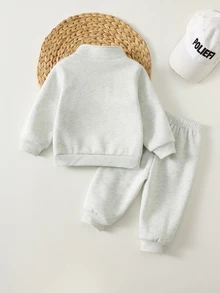 Cozy Pixies 2件組男嬰童休閒日常舒適復古字母印花衛衣套裝，適合秋冬穿著，街頭復古風，輕鬆舒適，兒童秋季疊穿，Y2K運動套裝，適合外出與街拍休閒風 - 灰色 - 查看 2