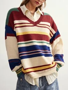 Bohemela Women's Colorblock Casual Daily Long Sleeve Sweater - Multicolor - View 3