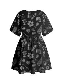 ROMWE Gothic Dark Punk Mysterious V-Neck Plus Size Dress - Black - View 2