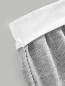 SHEIN Tween Girls Sweatpants, Comfortable Kids Colorblock Pleated Casual Wide Leg Sports Pants, Versatile For Daily Wear, Autumn/Winter - Grey - View 3
