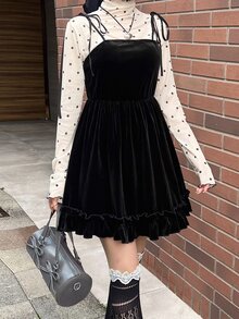 FRIFUL Atasan Camisole Kasual Wanita Warna Polos untuk Sehari-hari - Hitam - View 5