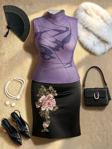 EastFlair Plus Size Women's Stand Collar Casual Daily Wear Top - Violet Purple - View 8