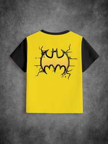 BATMAN X SHEIN Young Boy Letter Cartoon Print Casual Daily Short Sleeve T-Shirt - White - View 7