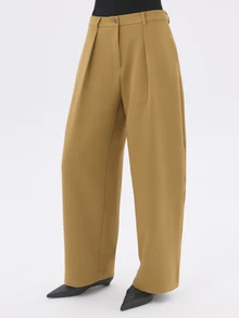 KÆRIA Hus High Waist Pleat Front Wide Leg Trousers - Compact Tailoring - Muted Chartreuse -Tailored - Pale Yellow - View 5