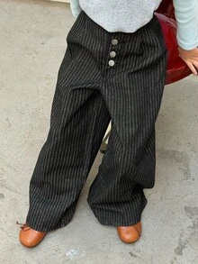 DAZY Tween Girl) Straight Leg Striped Autumn/Winter Long Pants Black Basic Style - Black - View 3