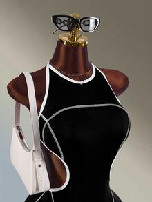 Amplova Women's Black Round Neck Tank Top Backless Long Flare Leg Jumpsuit - Black - View 5