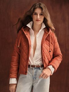 Anewsta Women's Regular Fit Cotton Padded Jacket - Rust Brown - View 3