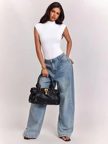 SHEIN BAE 秋季黑色無袖針織純色連身衣 實穿寬肩款 適合日常穿著 休閒基礎款 外出上班與夜生活穿搭 - 白色 - 查看 5