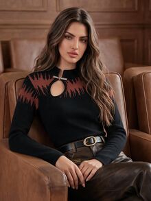 Anewsta Women's Autumn Long Sleeve Knit Sweater, Versatile Design, Slim Fit, Flattering Base Layer Top - Black - View 4