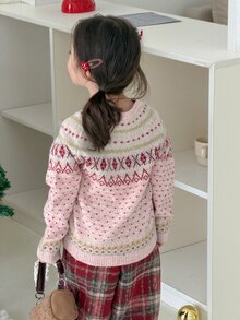 DAZY Infant/Toddler (Girl) Round Neck Korean Style Long Sleeve Autumn/Winter Sweater - Pink - View 2