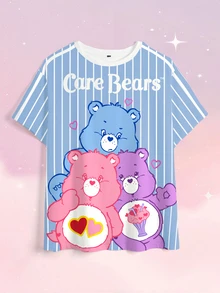SHEIN X Care Bears 大尺碼女款字母卡通印花休閒日常短袖T恤 - 白色 - 查看 6