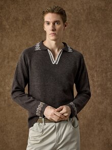 Manfinity CityGents 男士秋冬拼接幾何圖案插肩袖長袖休閒毛衣 - 棕色 - 查看 5