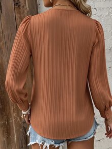 SHEIN Clasi 大尺碼女款純色休閒百搭日常穿著襯衫 - 橘色 - 查看 2