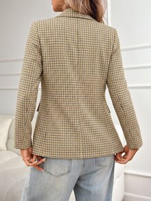 SHEIN LUNE 女款休閒格紋長袖西裝外套 - 黃色 - 查看 6