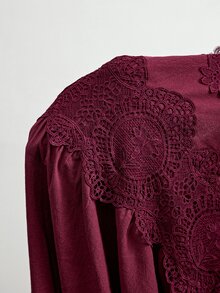 Willow Rêve Women's Embroidered Lace Halter Neck Asymmetrical Hem Dress - Red Plum - View 6