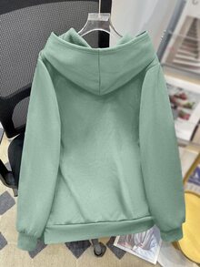 SHEIN Teens Boys' Casual Loose Comfortable Versatile Solid Color All-Match Hoodie Autumn Winter Clothes - Green - View 2
