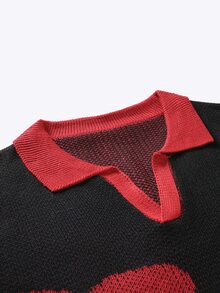 Manfinity Homme 男士拼色翻領短袖做舊休閒針織上衣 - 紅色 - 查看 5
