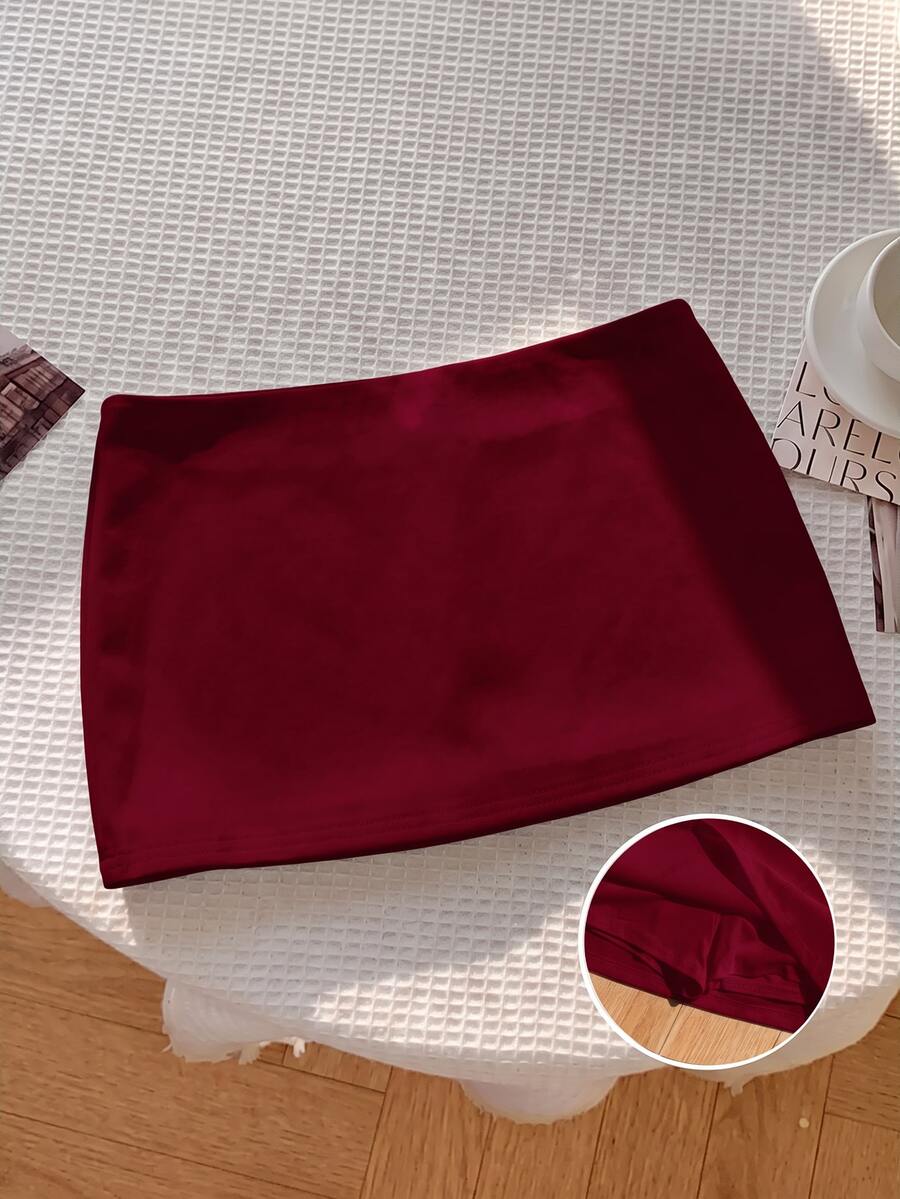 SHEIN Tween Girl Casual Daily Kids Shorts Red Fashion Skirt, Suitable For Summer, Lightweight Material - Burgundy - View 1