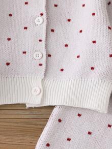 SHEIN Young Girl Polka Dot Bow Decor Long Sleeve Top And Skirt Knit Set - White - View 5