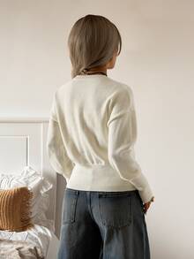 SHEIN EZwear Autumn/Winter High-Quality Knitted Cardigan With Frog Buttons - White - View 2