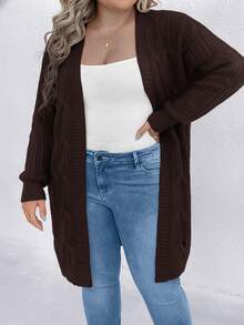 SHEIN LUNE Plus Size Color Block Patchwork Long Sleeve Casual Cardigan, Winter Fall Cloth For Women Autumn - Coffee Brown - View 4