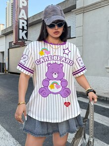 SHEIN X Care Bears 大尺碼女款字母卡通印花休閒日常短袖T恤 - 白色 - 查看 8