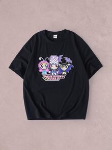 THE POWERPUFF GIRLS X SHEIN Men's Crew Neck Short Sleeve Casual T-Shirt - Black - View 5