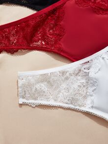 Charlaine French Style Solid Color Women's Thong Panties With Lace Trim And Pure Cotton Gusset (3pcs/Pack) - Multicolor - View 4