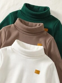 SHEIN 中性新生兒男嬰連身衣，純色保暖內裡加厚高領連身套裝，多件式，嬰兒秋冬裝 - 彩色 - 查看 4