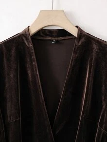 GlowEve CURVE Women's Fashion Elegant Elastic Pleated Long Sleeve V-Neck Hidden Button Placket Tie Satin Blazer, Suitable For Daily Wear And Commuting Fall - Brown - View 7