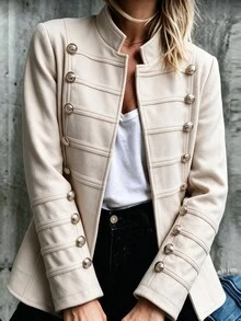 LUMIGAL Women's Double-Breasted Casual Versatile Daily Overcoat - Apricot - View 4