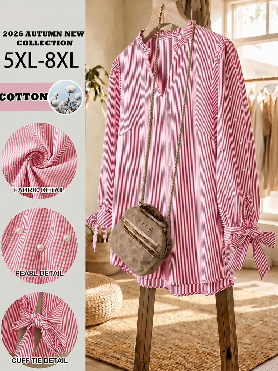 SHEIN CURVE+ Plus Size Women Baby Blue Frill Trim Notch Neck Top Casual ...
