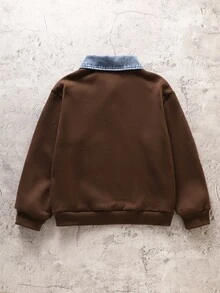 青少年男孩休閒純色寬鬆衛衣 秋季 - 咖啡棕 - 查看 2