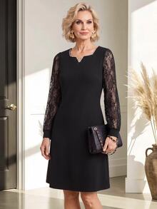 Miaspire Gaun Elegan Berhiaskan Renda dan Rhinestone untuk Wanita Paruh Baya dan Lanjut Usia - Hitam - View 1