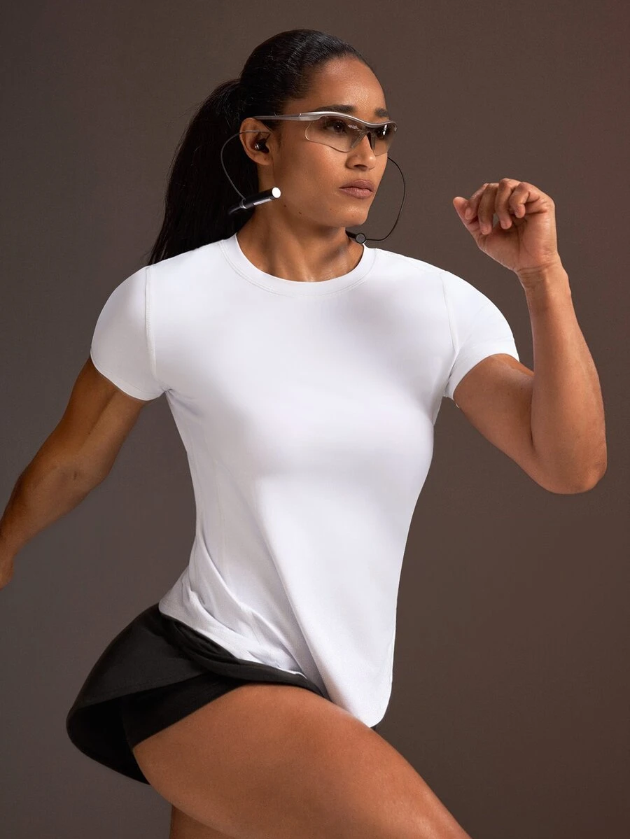 Powerista Women's Solid Color Casual Versatile Daily Wear Sports T-Shirt - White - View 1