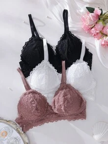 SHEIN 性感蕾絲大尺碼內衣套裝 3 件組 - 彩色 - 查看 3
