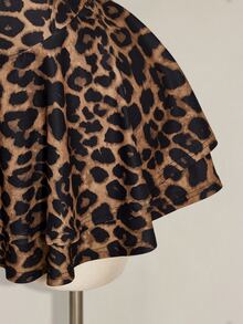 SHEIN ICON Gaun Kasual Wanita Ukuran Plus Motif Leopard dengan Desain Tali Pengikat untuk Musim Panas, Model Halter Neck - Coklat - View 5