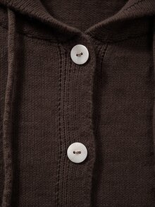 SHEIN Women Drawstring Hooded Knit Cardigan, Autumn Button Front Casual Sweater - Coffee Brown - View 7