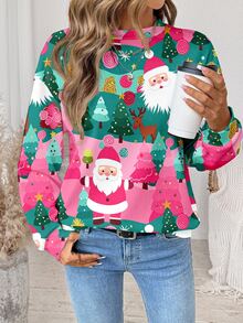 Comfylo Plus Size Women's All-Over Print Casual Daily Long Sleeve Sweatshirt - Multicolor - View 5