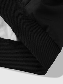 ROMWE MEN Men's Patchwork Striped Zip-Up Sports Jacket - Black - View 6